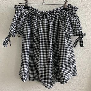 H&M Black White Gingham Over The Shoulder Top 4